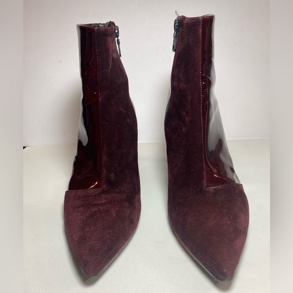 Rag & Bone Red Wine Beha Mixed Bootie Deep Burgundy Black Heeled Boots - Picture 5 of 11